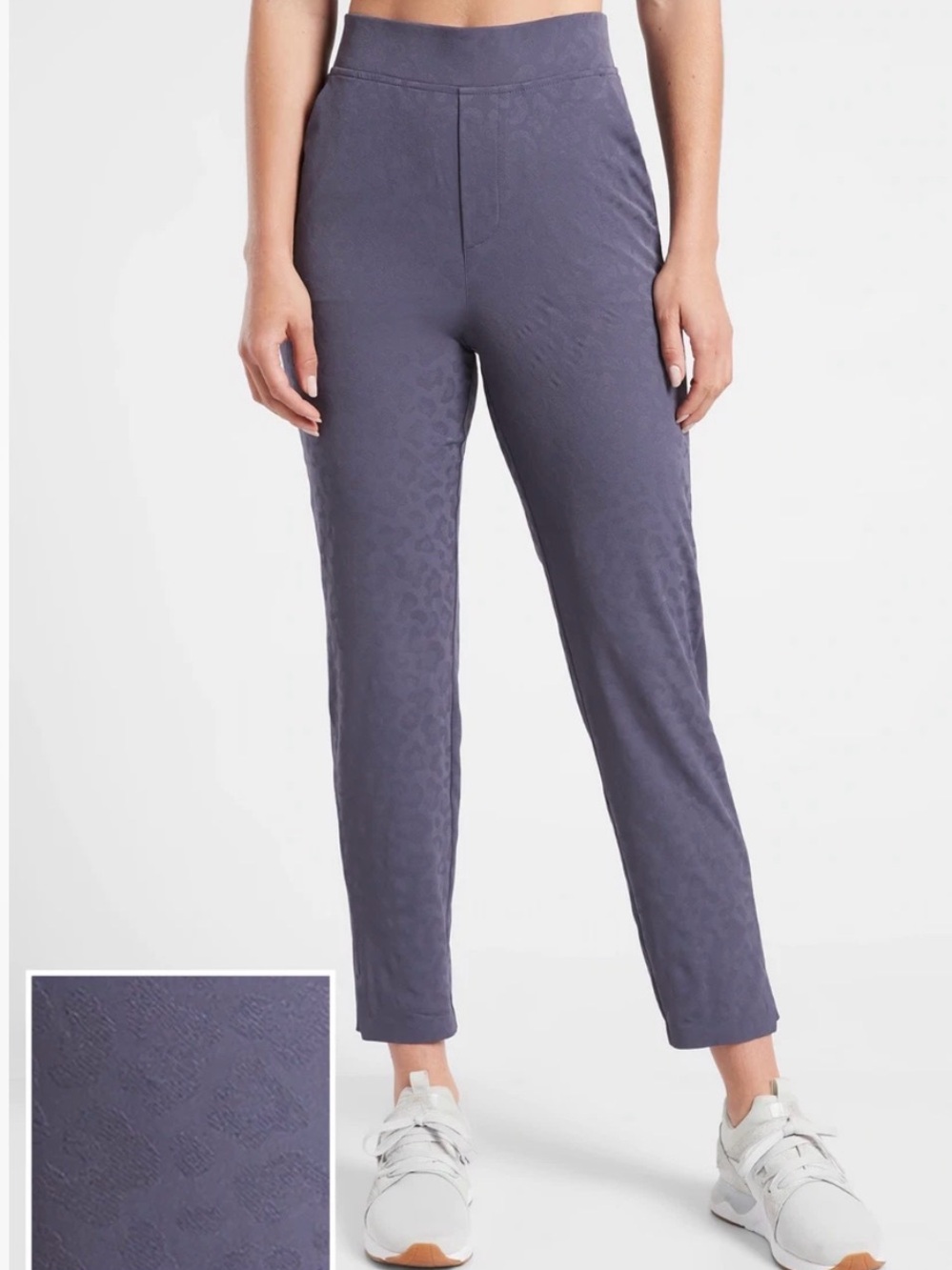 Athleta Brooklyn Textured Ankle Pant Size 4 Leopard Medieval Elastic Waist Blue